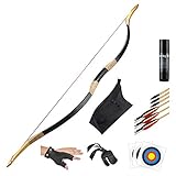KAINOKAI Traditional Handmade Longbow Horsebow Hunting Recurve Archery Bow Recurve Bow Set (Black Warrior, 30.0 Pounds)