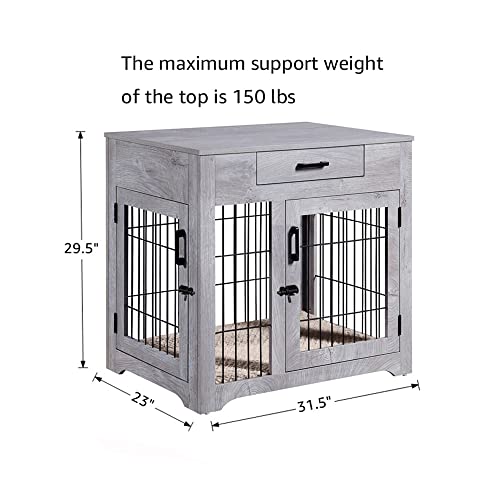 unipaws Furniture Style Dog Crate End Table with Drawer, Pet Kennels