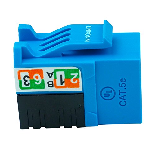 LINKOMM (10 Pack) RJ45 Cat5e Slim Profile Keystone Jack, Blue - Thumbnail 3