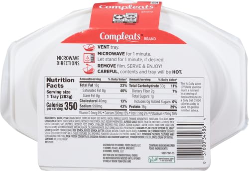 HORMEL COMPLEATS CHICKEN ALFREDO MICROWAVE TRAY, 10 OUNCES