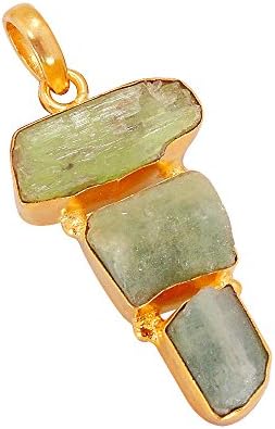 Fashion 18k Yellow Gold Vermeil Rough Green Kyanite And Aquamarine Gemstone Pendant For Women Birthday Gift