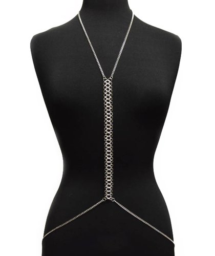 Silvertone Adjustable Length Cuban Links Center Infinity Style Body Chain
