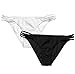 Reteron Women's Petite Strappy Side Bikini Bottoms 2 Pack (Black White, S)