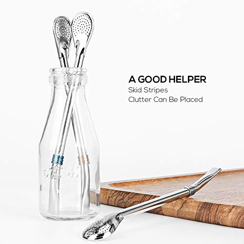 Reusable Drinking Spoon with Straws Stirrer, Echeer 2 Pack Color Assorted Stainless Steel Anti-Scratching Metal Straws Straws Stirrer for Coffee, Tea, Juice, Smoothies