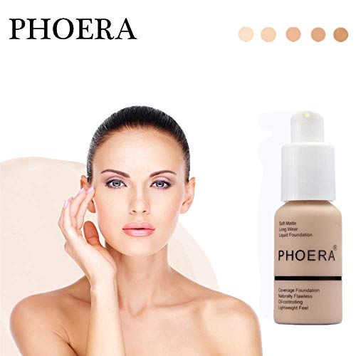 Foundation Makeup, PHOERA New 30ml Matte Oil Control Concealer Foundation Cream, Long Lasting Waterproof Matte Liquid Foundation (102 Nude)