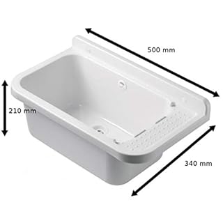 VBChome Ausgussbecken 50 cm x 35 cm x 21 cm Waschtrog mit Armatur und