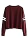 ROMWE Women's Casual Striped Long Sleeve Crop Top Sweatshirt Burgundy M