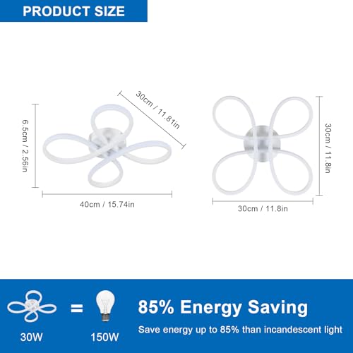 Comely 30W 3400LM LED Ceiling Light Flower Ceiling Light White LED Lamp for Different Rooms Like Bedroom Living Room Cool White 6500K Larger Size 40cm Diagonal