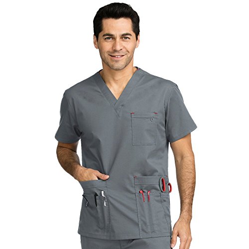 Buy Med Couture Men's 'MC2' Red Alert MultiPocket Scrub Top, Steel