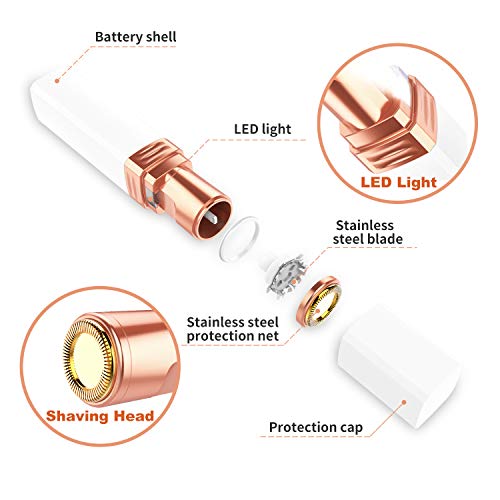 Facial Hair Removal for Women, Waterproof Hair Remover Women's Painless Peach Fuzz Trimmer Shaver with Built-in LED Light for Chin Hair Upper Lip(Square)