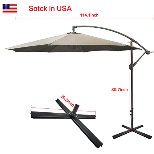 Yongtong Offset 10 Ft Patio Umbrella, Adjustable Cantilever Hanging Outdoor Umbrellas, with Cross Buttom Base and Crank, Market Sun Shade UV Resistant Umbrellas for Cafe, Beach (Tan)