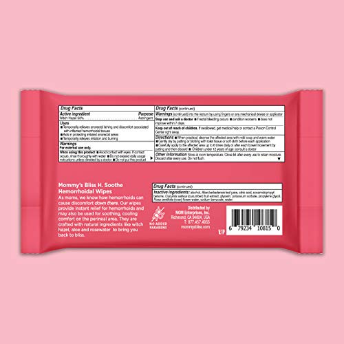 MOMMY’S BLISS SOOTHING HEMORRHOID WIPES FOR WOMEN | INSTANT RELIEF WITH WITCH HAZEL, ALOE, & ROSEWATER | 50 MEDICATED WIPES