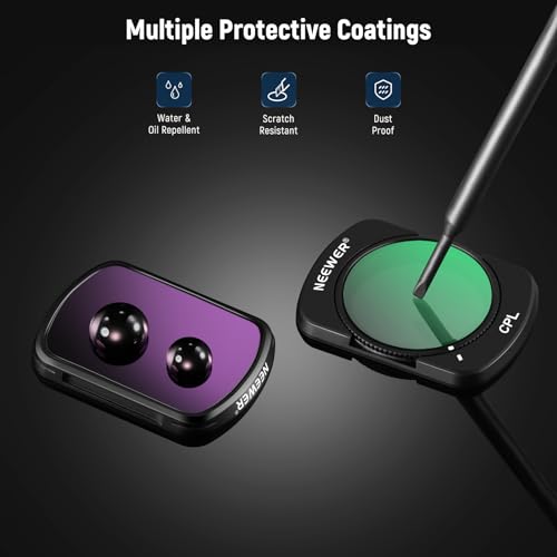 NEEWER Magnetic ND & CPL Filter Kit Compatible with DJI OSMO Pocket 4 & Pocket 3, 4 Pack Neutral Density ND16 ND64 ND256 CPL Polarizing Filters, Multi Coated HD Optical Glass/Ultra Slim Aluminum Frame