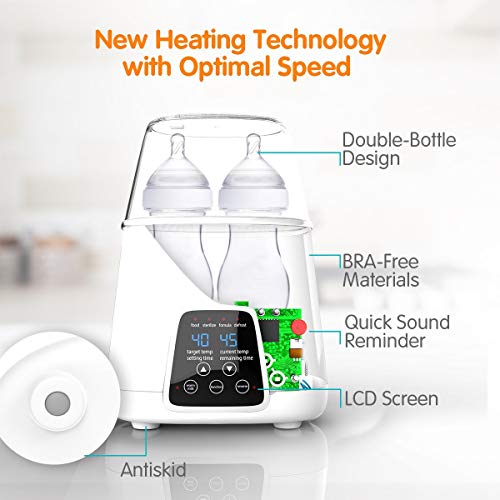 ã€Upgraded 2020ã€‘Dual Bottle Warmer & Sterilizer 5-in-1 Baby with Timer - Two Bottles BPA-Free Fast Baby Infant Food Rapid Defrosting, Heating - Twin Accurate Temperature Control of Breastmilk, Formula