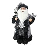 Northlight Standing Santa Claus in Silver and Black with Gifts Christmas Figure, 16