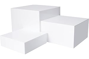 GGSTDDUP 3 Pcs Food Risers for Buffet Table, Party Food Display Rack, Acrylic Display Box Collectible Cubes, Hollow Bottom Nested RiserWedding Cake Rack in White