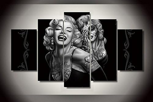 Marilyn Monroe wall art skull canvas prints art home decor for living room black and white modern Pictures pictures 5 panel large posters HD printed painting Framed Ready to hang