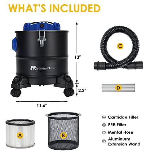 1200W Ash Vacuum Cleaner, 5 Gallon Ash Vacuum Collector with Blow