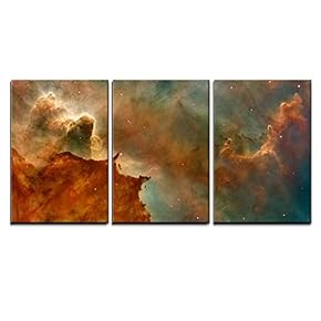 3 Piece Canvas Wall Art - Abstract Universe Concept - Modern Home Art Stretched and Framed Ready to Hang - 16"x24"x3 Panels