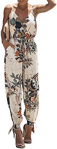 Surmajes Women V Neck Jumpsuits Floral Jumpsuit Summer Beach Playsuits Romper Overall