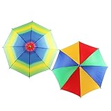 YGDZ 2 Pack Rainbow Multicolor Umbrella Hat Hands Free with Head Strap for Golf Fishing Beach Trip Costume Party by FBA