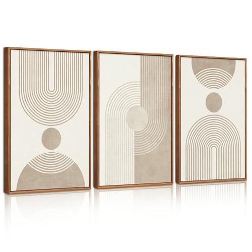 BINCUE Groß Boho Bilder Beige,Abstrakte Wandkunst,Beige Braun Leinwand Wandbilder Rahmen,Moderne Wohnzimmer Wanddeko,Geometrische Abstrakte Bild,Moder
