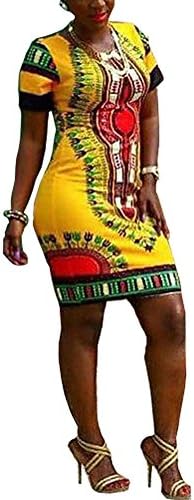 Nextgale Women's Traditional Ethnic African Print Dashiki Sheath Dress 3Xlarge yellow