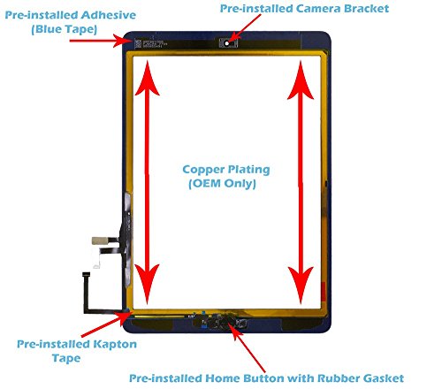 OmniRepairs For iPad Air (1st Generation) Glass Touch Screen Digitizer Retina Display OEM Assembly Replacement with Home Button Flex Cable, Adhesive Tape, Screen Protector and Repair Toolkit (Black)