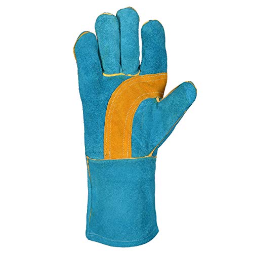 Leather Welding Gloves FIRE/HEAT RESISTANT Baking Barbecue oven BBQ Grill/Pot Holder Welders Gauntlets Rigger Fireplace Outdoor Working Work Gloves Mitts Blue - 14"!!!! - Thumbnail 6