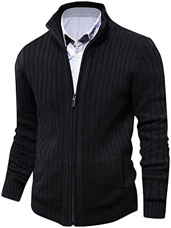 Aoli Ray Men's Knit Cardigan Sweaters Slim Fit Stand Collar Zipper with 2 Side Pockets