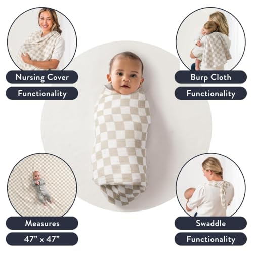 Itzy Ritzy Breastfeeding Boss Multi-Use Cover – A Nursing Cover, Swaddle, Car Seat Wrap, Tummy Time Mat & Burp Cloth All in One – Made of Soft Muslin Fabric & Measures 47” x 47” (Checkerboard)