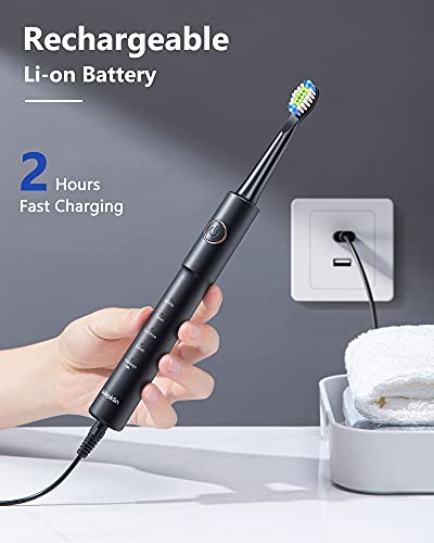 Electric Toothbrush for Adults , with 8 Bursh Heads 5 Modes 2 Hours Charging for 30 Days Use Lithium Battery Power Rechargeable Toothbrush 40,000 VPM Whitening Cleaning Black Wepklin