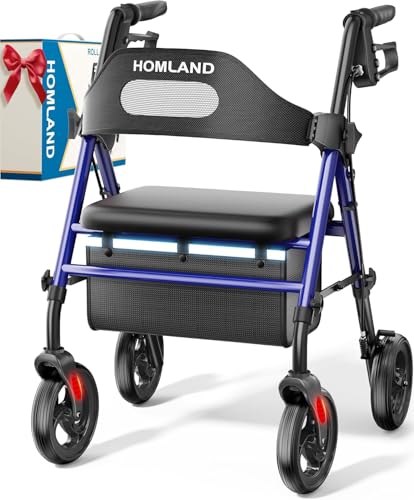 HOMLAND Rollator faltbar und leicht mit Sitz, Rollatoren 159 kg belastbar