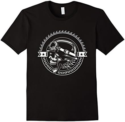 Mens Motorcycle Gears &amp; Chains Biker Skull Men Women T-Shirt Medium Black