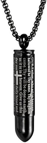 Arryd Men's Stainless Steel Bullet Urn Pendant Necklace, Cross Bible Verse, Chain 23.6 Inch