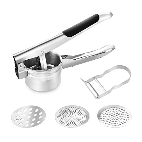 Potato Ricer Masher Stainless Steel with 3 Interchangeable Discs and Potato Peeler, Fruit and Vegetables Press with Non-slip Silicone Grip Handle - Thumbnail 7