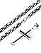 FIBO STEEL Stainless Steel Carbon Fiber Cross Pendant Necklace for Men Byzantine Chain Necklace 5MM,24 Inches