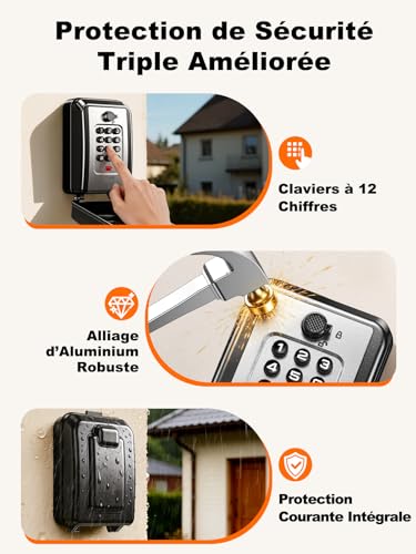 ISEYOU Boite a Clef Murale, Boite a Clefs Securisee Exterieur avec Code 12 Chiffres, Grande Capacité & Résistant aux Intempéries, Cofre Fort a Cle Robuste pour Maison, Garage, Bureau et Jardin