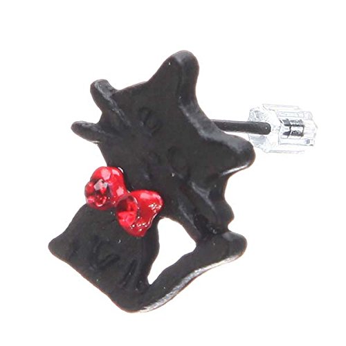 Black Cat Red Bow Stud Post Earrings