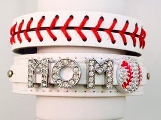 White Rhinestone Baseball MOM Bracelet Set