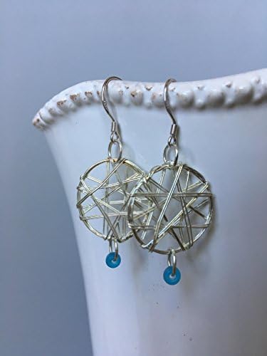 Wire-Wrapped, Sterling Silver Dangle Earrings with Sky Blue Glass Bead Detail. 10% of Proceeds go to UNICEF!