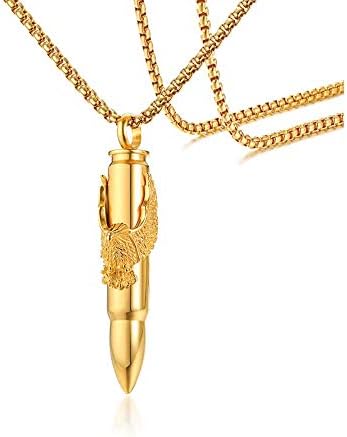 Rockyu ネックレス メンズ ステンレス ゴールド 金 弾丸 銃弾 ペンダント セーターチェーン60cm 鷹付け カッコいい おしゃれ ロック風