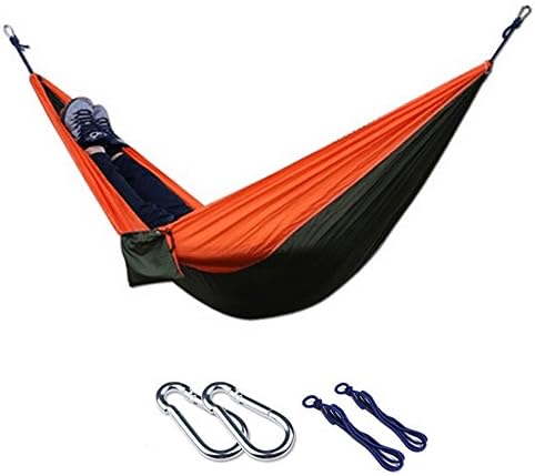 Hammock for Camping-Single &amp;Double Hammock - YODAY Lightweight Parachute Portable Hammocks for Hiking , Travel , Backpacking , Beach , Yard .(Orange + green)
