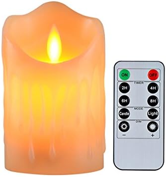 Battery Operated Candles Real Wax Realistic Flikering Flameless Luminara Pillar Electric TeaLight LED Fake Candle Lamp with Remote Control Timer for Indoor Christmas Dinner Fireplace Decor 4 inch