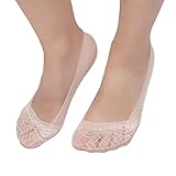 Flammi 4 Pairs Women's Lace No Show Liner Socks Non-Skid Boat Socks