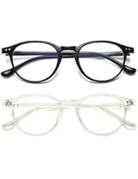 Blue Light Blocking Glasses Vintage Round Frame Eyeglasses for Women Men 2 Pack Transparent and Black