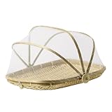 13 inch Covered Rectangular Bamboo Serving Food Tent Basket ()