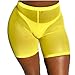 FULA-bao Women Sexy Perspective Mesh Sheer Swim Shorts Pants Bikini Bottom Cover up (Yellow, S)