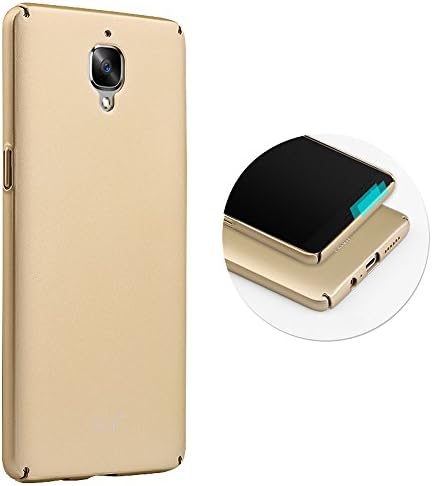 New Smooth Surface Hard Shell Slim Back Cover Case &amp; Screen Protector for Oneplus 3 Three 1+ 3T Cell Phone (Gold)