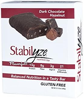 Stabilyze Nutrition Bars - Dark Chocolate Hazelnut | Low Sugar Protein Bar w/ 21 Essential Vitamins & Minerals | Gluten Free, Non GMO Keto Meal Replacement Bar | Individually Wrapped (12 Pack)